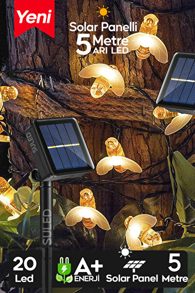 SULED Arı Figürlü 5 Metre Solar Enerjili Bahçe Aydınlatması Led Işık Gün Işığ...