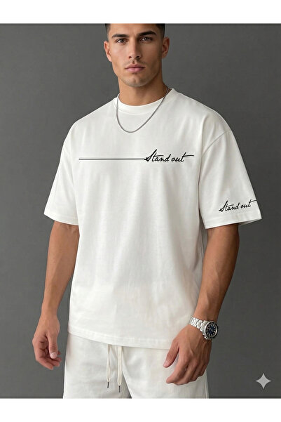 ALİ.COM Unisex STAND OUT Βαμβακερό μπλουζάκι με στάμπα και λαιμόκοψη ποδηλάτο...