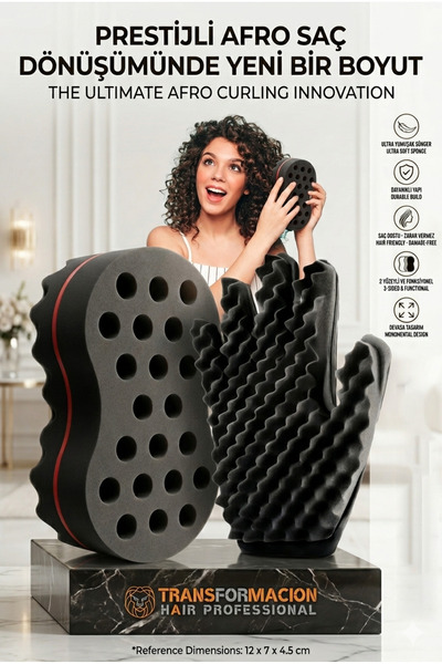 Transformacion Set burete și mănuși Afro Curl |   Styler profesional pentru p...