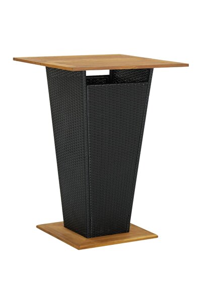 vidaxl Masă de bar, negru, 80x80x110 cm, poliratan/lemn masiv acacia