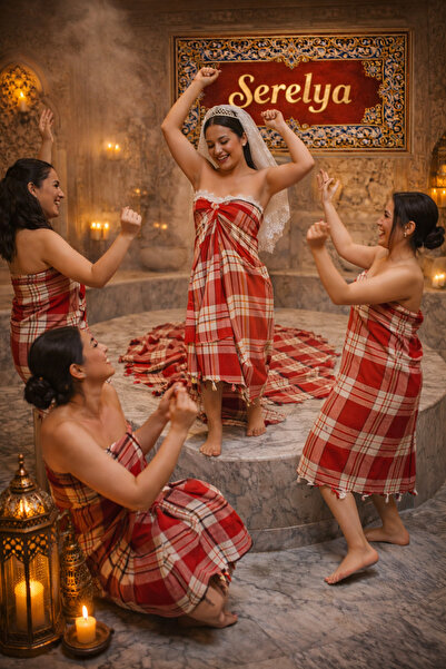 serelya Hamam Peştemali Kırmızı Çizgili Pestemal,Hızlı Kuruyan, Su Tutmaz, Sauna Spa Gelin Hamamı