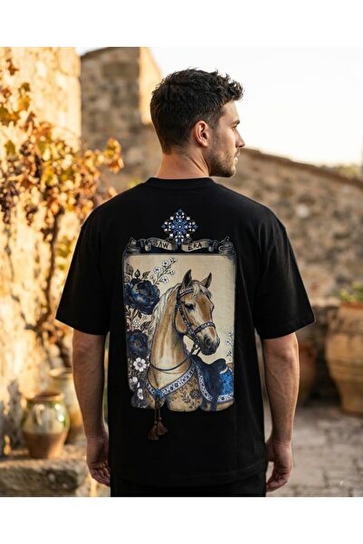 CANMODA Ανδρικό μαύρο μπλουζάκι oversize vintage με σχέδιο αλόγου με φούντες,...