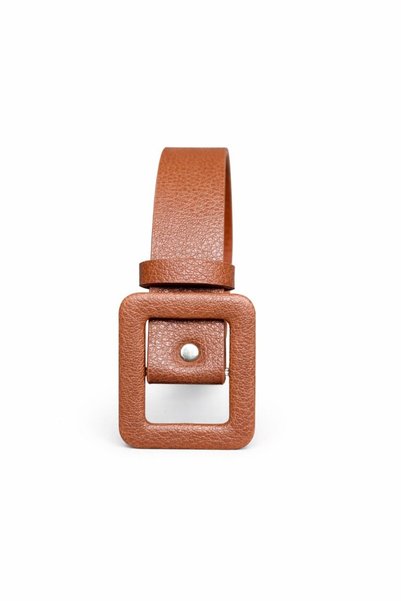 kemer krallığı Women's Tan Square Buckle Waist Belt