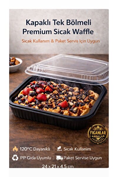 figanlar ambalaj Kapaklı Tek Bölmeli Waffle Kabı Siyah PP Plastik Sıcak Dayan...