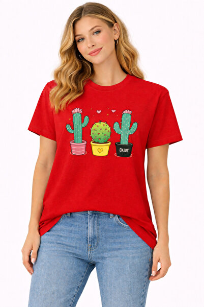 VODEXA Tricou oversize cu imprimeu CACTUS, 100% bumbac, croială confortabilă