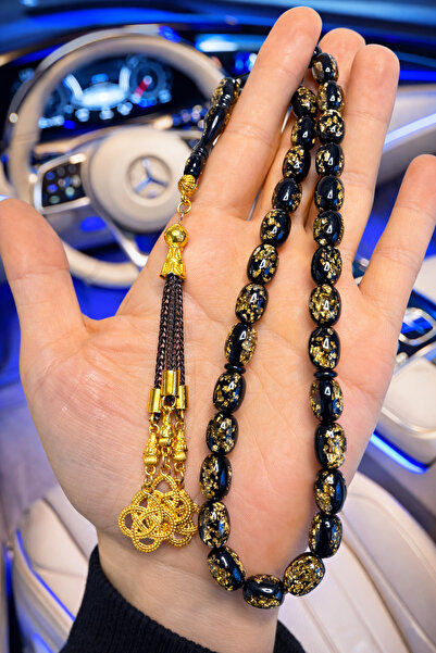 A-STİL TAKI Men's Certified Special Gift Box with Gold Fragments Amber Prayer...