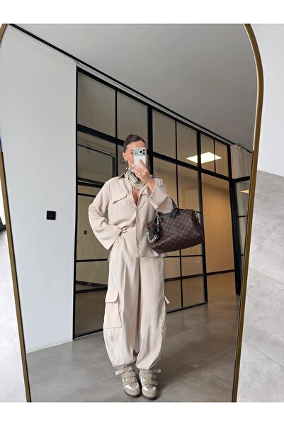 ALVOR Tencel Fabric Pocketed Shirt and Cargo Pants Set