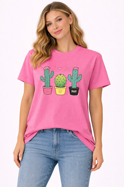 VODEXA Tricou oversize cu imprimeu CACTUS, 100% bumbac, croială confortabilă