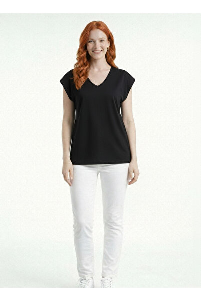 Neden Tekstil Γυναικείο μπλουζάκι με λαιμόκοψη V και χαλαρή εφαρμογή