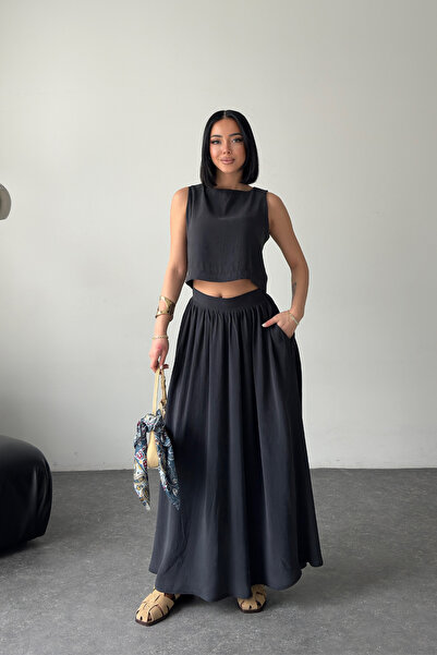 MOZENA Modal Fabric Zero-Sleeve Blouse and Skirt Loose Two-Piece Set