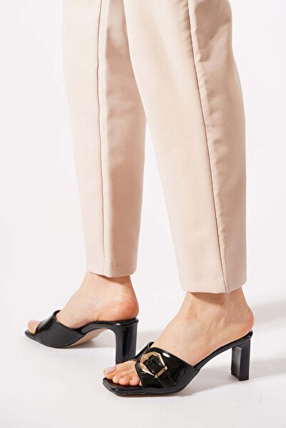 Moda Pie Kotifes Side Buckle Women's Slippers Black Patent Leather