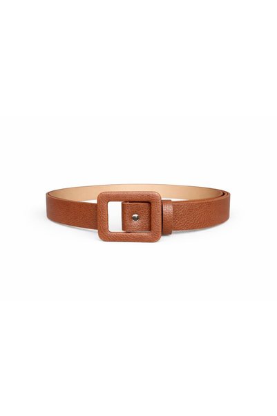 kemer krallığı Women's Tan Square Buckle Waist Belt