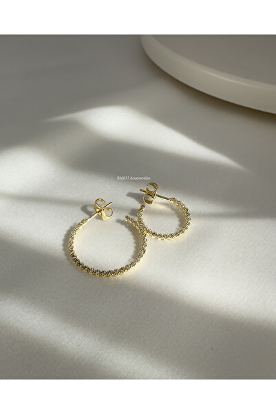Samu Accessories Zircon Stone Gold Half Hoop Earrings - Zircon Stone Gold Hal...