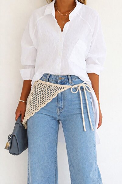 one depot only for quality life Örgü Krem Renkli File Model Pullu Bandana Bel...