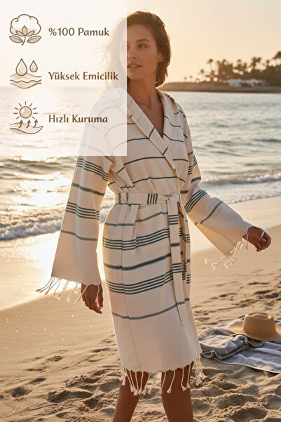 CESSTORE 100% Cotton Hooded Handwoven Bathrobe, Soft, Quick-Drying, Beach, Po...