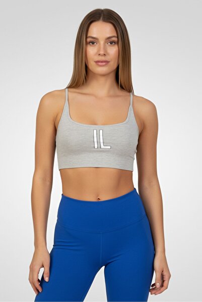 Il Sarto Women Round Neck Brand Logo Sleeveless Crop Tank Top, Grey