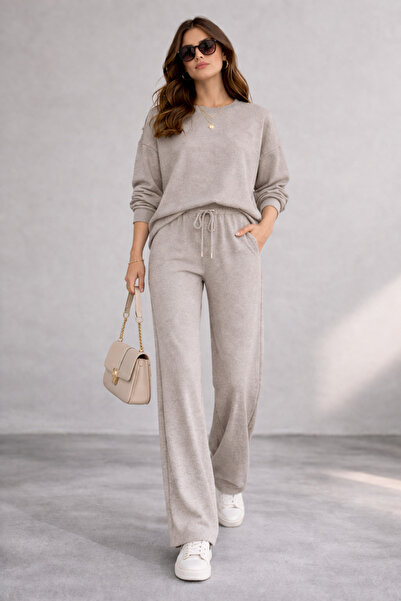 LEONE KOLEKSİYON Modal Luxe Beige Women's Top and Bottom Set