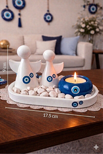 epoxiawood Nazar boncuğu temalı dekoratif melek bibloları ve tealight takım. ...