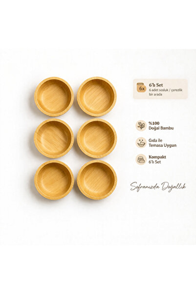MİS KİTCHEN 6-Piece Bamboo Mini Sauce Bowl & Jam Bowl Set - Decorative Kitche...