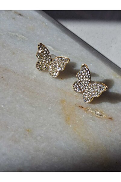 8atelier Stone Detailed Butterfly Gold Earrings