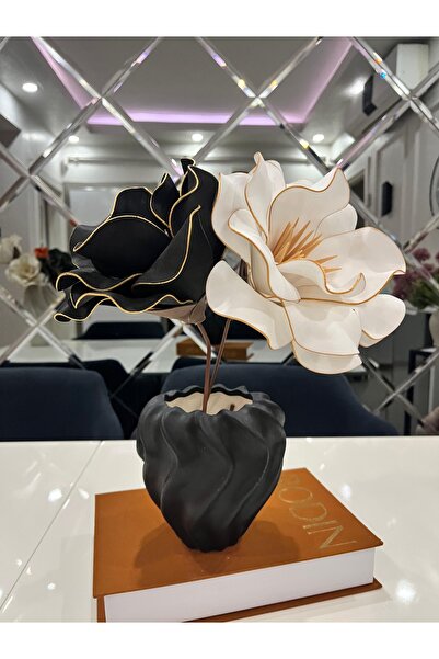 CrossWell Home Helezon Dokulu Şık Siyah Vazo Ev Dekorasyon Hediyelik Aksesuar