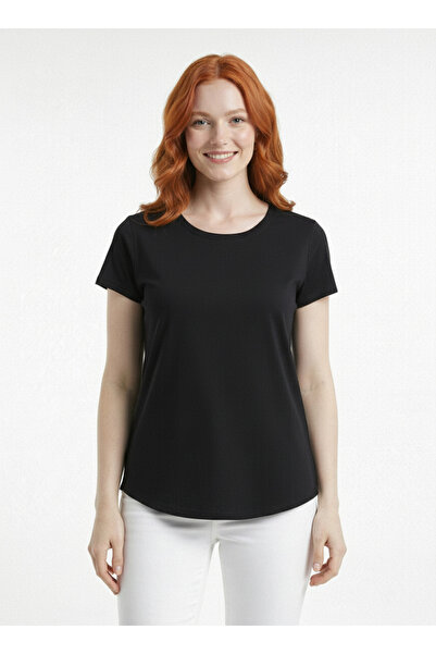 Neden Tekstil Γυναικείο μαύρο μπλουζάκι με στρογγυλή λαιμόκοψη