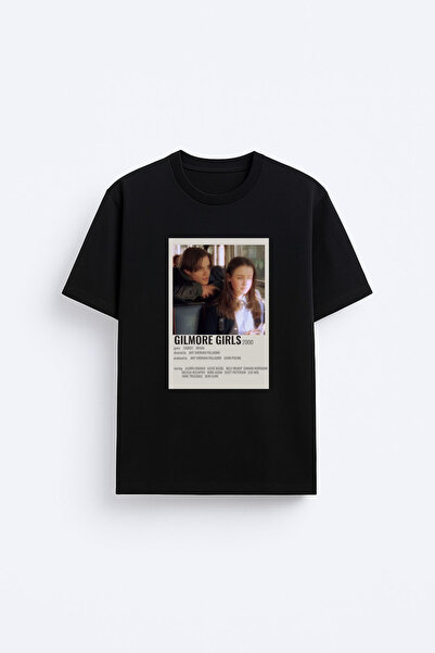 AYDESİGN Tricou negru cu imprimeu Gilmore Girls, cu gâtul tip crew neck