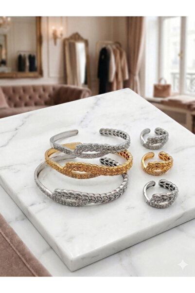 Generic مجموعة "سنابل الأمل" (أساور وخواتم مرصعة بالزركون). قابل للتعديل لينا...