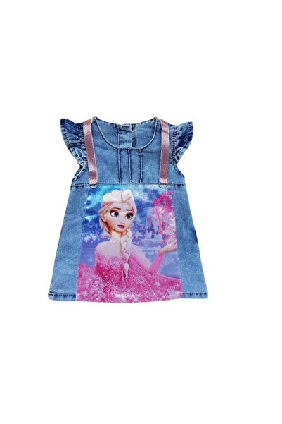 Miniworld Rochie imitație denim, Elsa, bumbac, nasturi pe spate, Albastru/ Roz