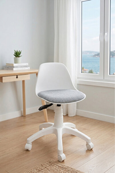 AULE Beyaz Çocuk Çalışma Sandalyesi - Makyaj Masası Sandalyesi, Ders Koltuğu,...