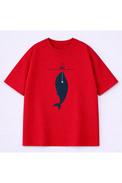 VODEXA Tricou oversize unisex cu imprimeu WHALES, 100% bumbac, croială confor...