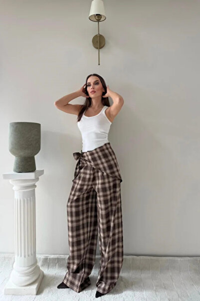 Sorridi Belted Plaid High-Waisted Trousers