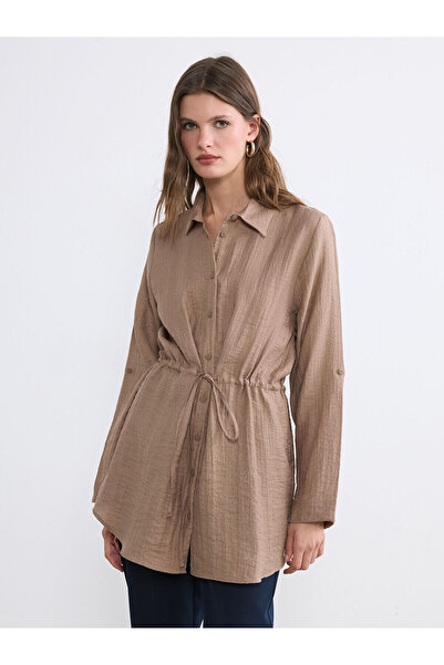 LC Waikiki NEVAVM Farkıyla LCWAIKIKI Κλασικό καφέ γυναικείο πουκάμισο με κορδ...