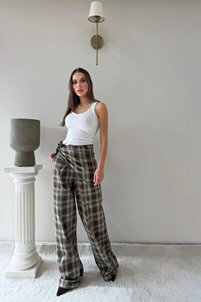 Sorridi Belted Plaid High-Waisted Trousers