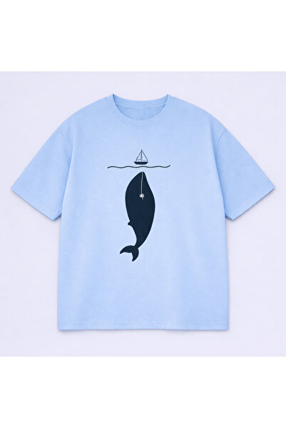 VODEXA Tricou oversize unisex cu imprimeu WHALES, 100% bumbac, croială confor...