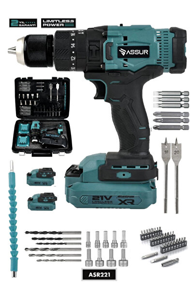 ASSUR Profesyonel 21V Çift Akülü 13mm Darbeli Şarjlı Matkap Akülü Vidalama