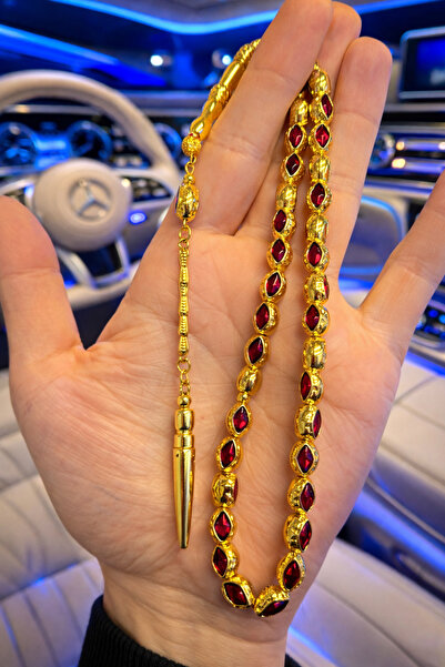 A-STİL TAKI Men's Gift Box Red Motif Heavy Gold Plated Prayer Beads