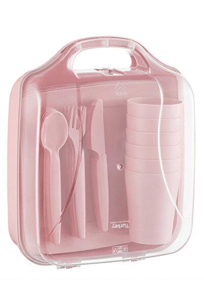 Velor Home Piknik Seti,32 Parça,Çatal-Kaşık-Bıçak-Bardak ve Tabak,Pembe,Velor...