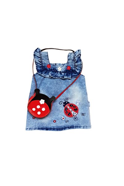 Miniworld Baby Girls' denim imitation cotton dress, Ladybug, bag accessory, b...