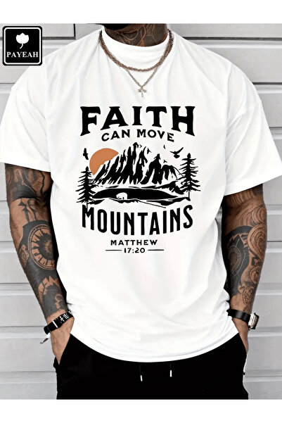 EYAX MODA Faith Can Move Printed Men's Oversize T-Shirt