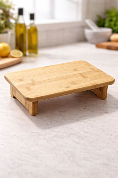 MİS KİTCHEN Bamboo Rectangular Cutting Board with Feet Bamboo Presentation Bo...