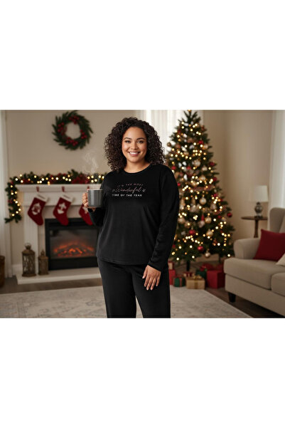 BİLGENS BUTİK Women's Plus Size Velvet Tracksuit Set