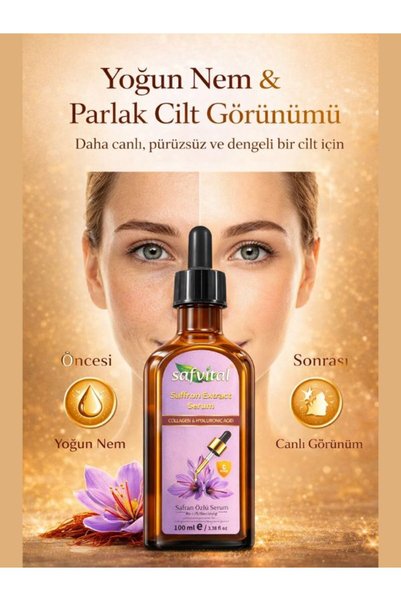 safvital Saffron Extract Serum 100 ml Collagen Hyaluronic Acid Skin Care Moisturizing Brightening Effect Premium Care Oil
