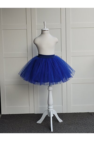 Handmade Kız Çocuk Saks Mavisi Simli Tütü Etek