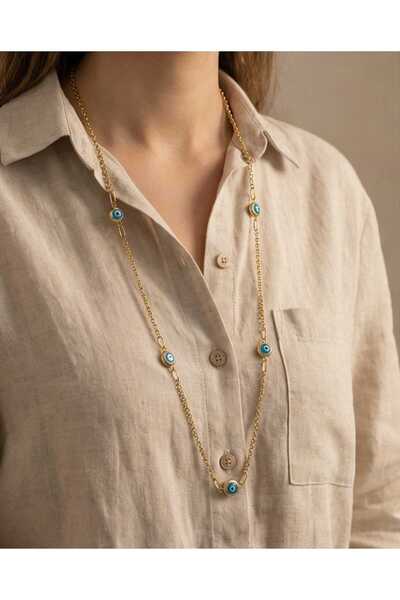 Mum Aşkı Long Evil Eye Steel Necklace