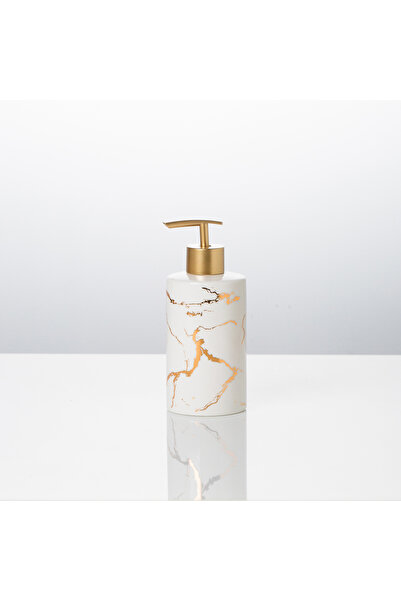 Malooki Marble liquid soap dispenser – white porcelain with gold veins, elega...