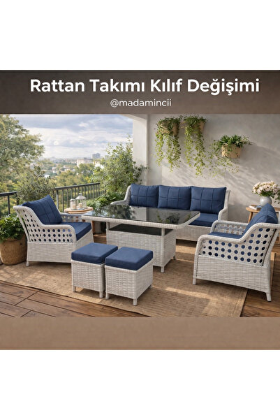 MADAMİNCİ Balkon & Bahçe Mobilyası Minder Kılıfı – Su İtici, UV Dayanımlı, 6 ...