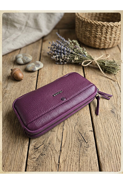 PASSTELL محفظة نسائية وحامل هاتف من الجلد الطبيعي 100%