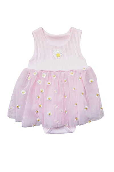 Miniworld Baby Elegant tulle bodysuit dress, floral pattern, snap closure, Pink