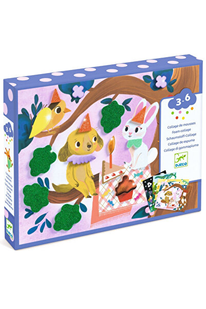 djeco Creative Collage Game with Metallic Foam Stickers Party Animals